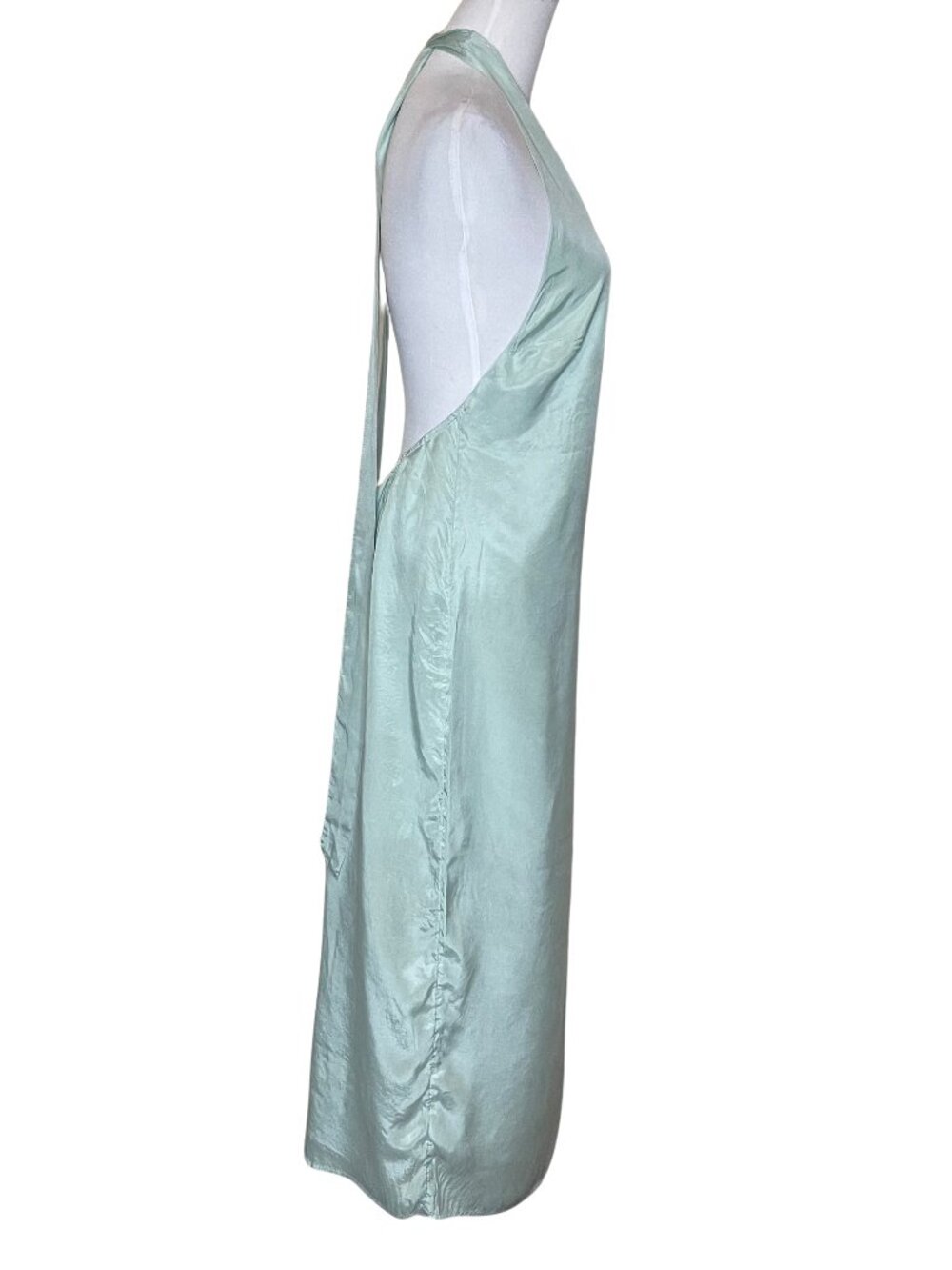 H&M Sage Green Lyocell Halter Maxi Dress Open Back Side Slit Clean Girl Size S - Picture 6 of 16